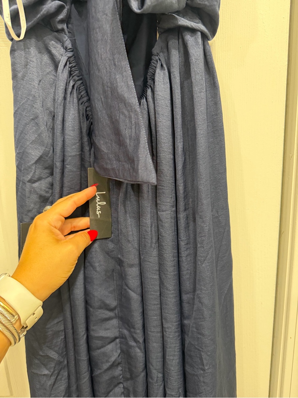 Lulus Confidence Check Navy Blue Satin Tie-Back Maxi Dress Sz XL NWT - Picture 7 of 7